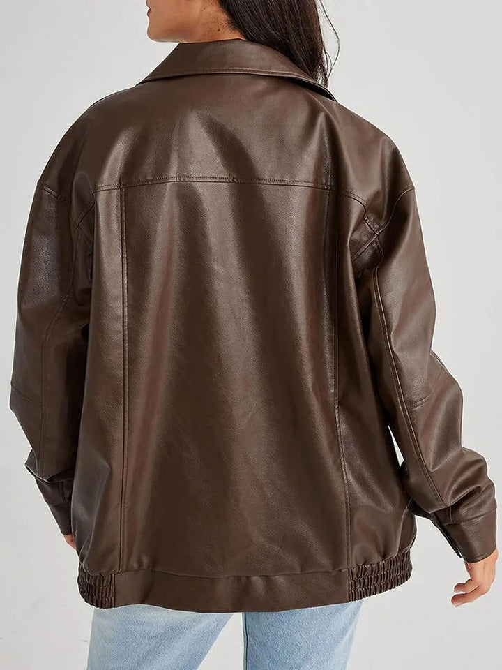 W&W Mode | Übergroße Leder-Bomberjacke mit trendigem Design