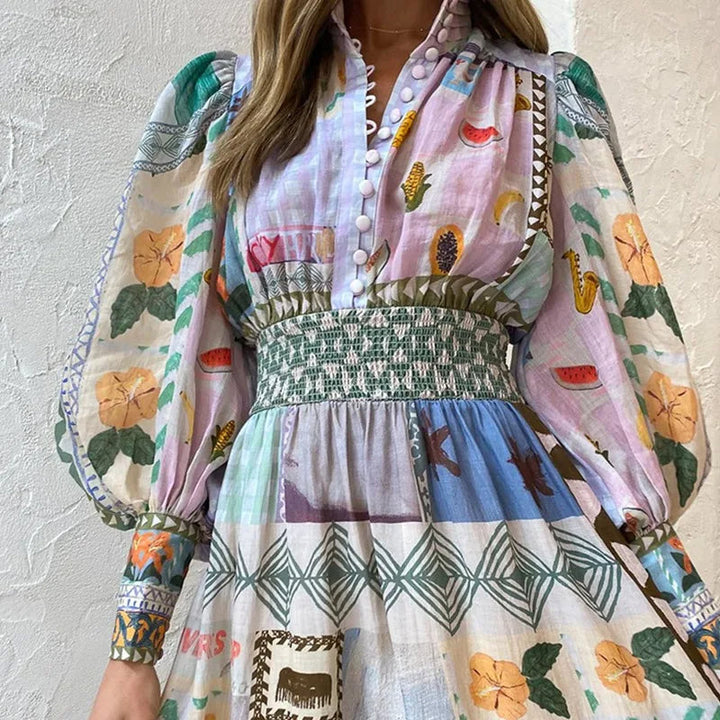 W&W Mode | Böhmisches Maxikleid mit Patchwork und Fruchtmotiven