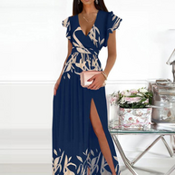 WW | Maxikleid mit Spitzem Ausschnitt und Rüschensäumen