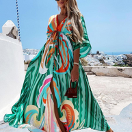WW | Boho Strandkleid mit Sweetheart-Ausschnitt, Fledermausärmeln, Langer Schnitt und Print
