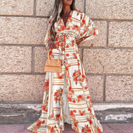 WW | Boho Strandkleid mit Sweetheart-Ausschnitt, Fledermausärmeln, Langer Schnitt und Print