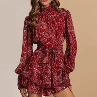 WW | Minikleid mit Gerafftem Rollkragen und Plissiertem Blumenmuster für Damen
