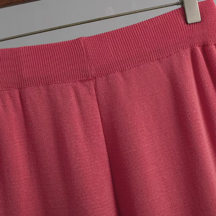 Damen Zweiteiler mit kurzärmeligem Oberteil und Hose mit hoher Taille