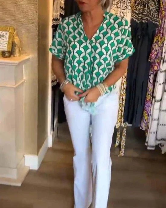 WW | Stilvolle Geometrische Bedruckte Bluse für Frauen