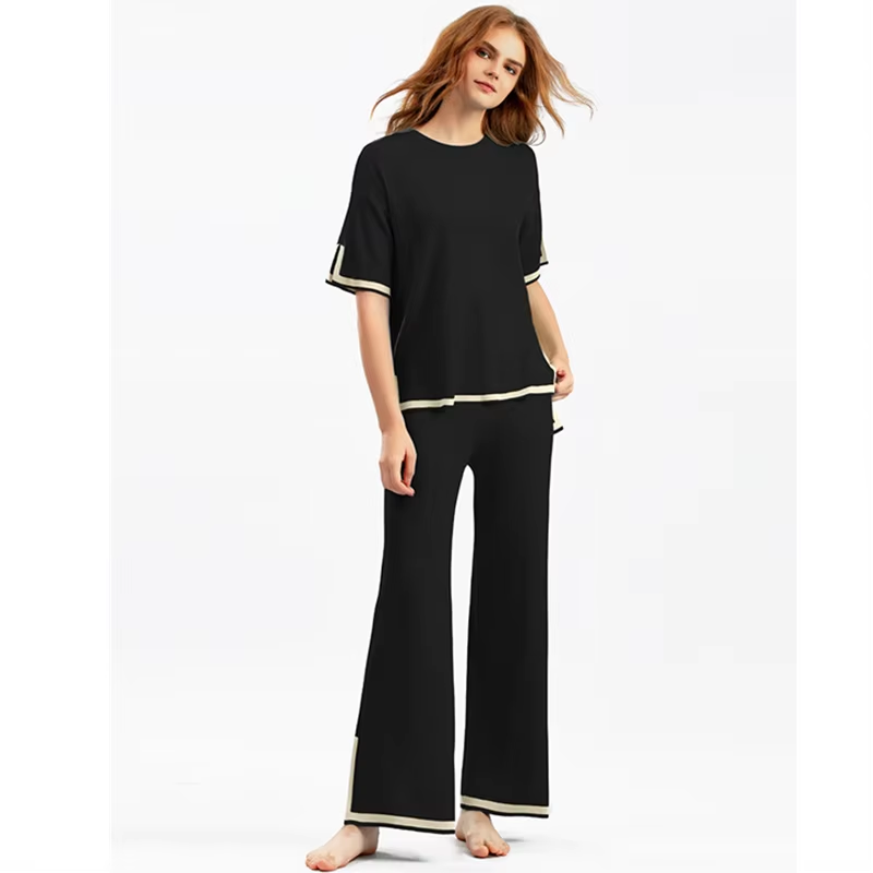 Damen Zweiteiler mit kurzärmeligem Oberteil und Hose mit hoher Taille