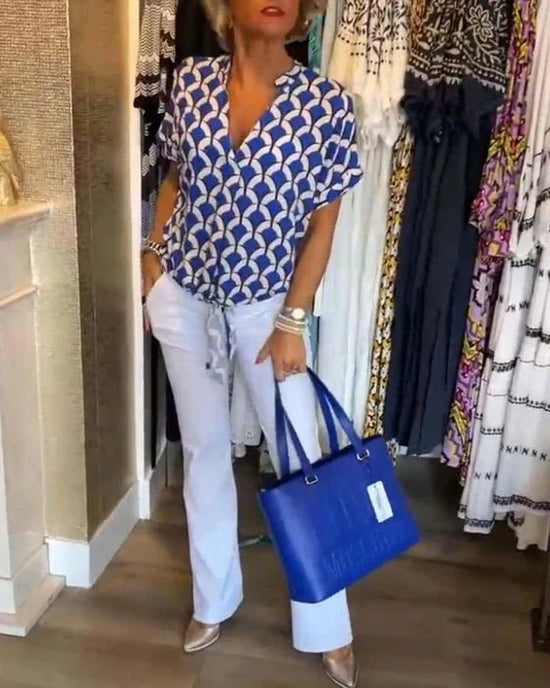 WW | Stilvolle Geometrische Bedruckte Bluse für Frauen