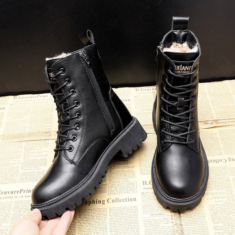 W&W Mode | Schwarze Leder-Winterstiefel – Damenstiefel für kalte Tage