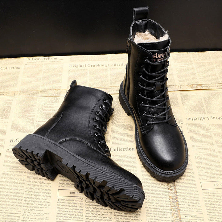 W&W Mode | Schwarze Leder-Winterstiefel – Damenstiefel für kalte Tage