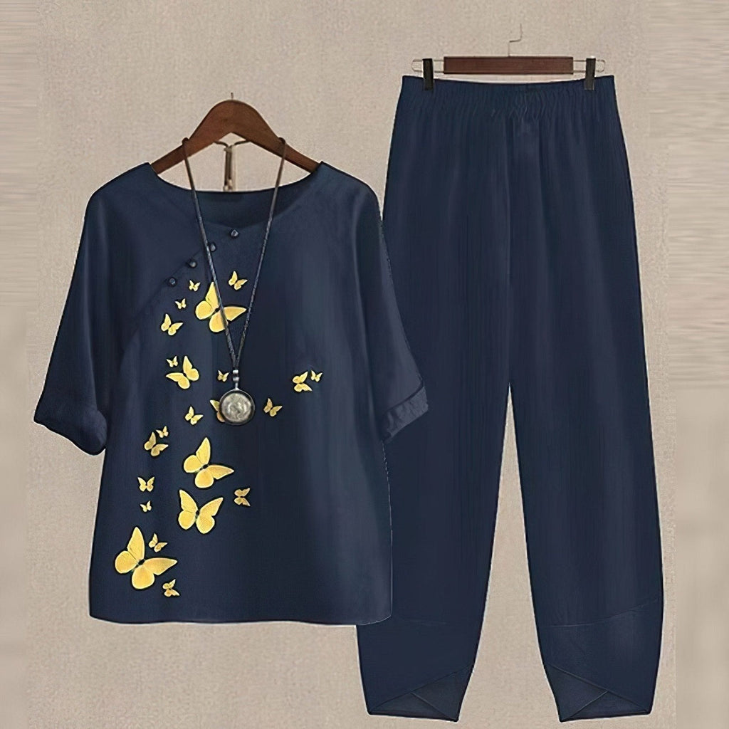 WW | Elegantes Zweiteiliges Set mit Schmetterlingsdruck für Damen