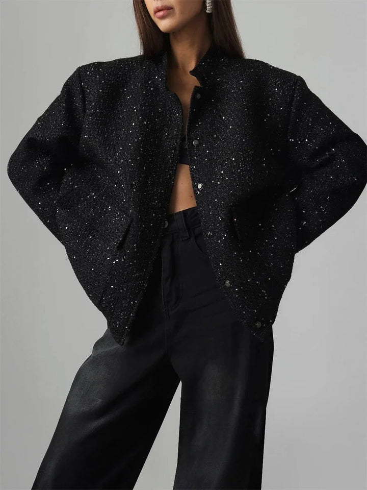 W&W Mode - Damen Pailletten-Tweed-Jacke für einen glamourösen Touch
