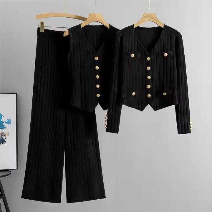 WW | Elegantes Strickweste- Mit Cardigan- Und Hosen-Set