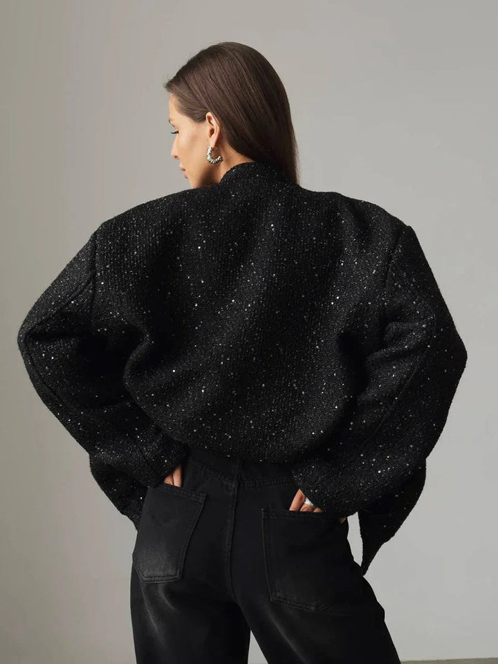 W&W Mode - Damen Pailletten-Tweed-Jacke für einen glamourösen Touch