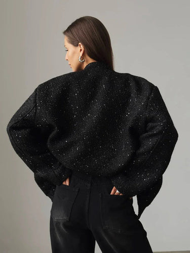 W&W Mode - Damen Pailletten-Tweed-Jacke für einen glamourösen Touch