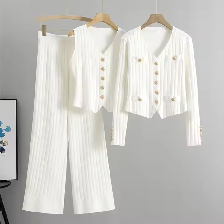W&W Mode | Elegantes Strickweste- Mit Cardigan- Und Hosen-Set