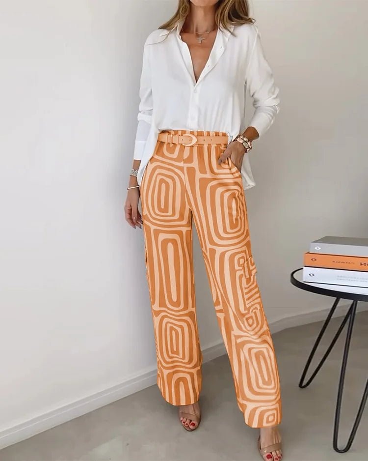 WW | Elegantes Geometrisch Bedrucktes Hemd & Hose Set für Damen
