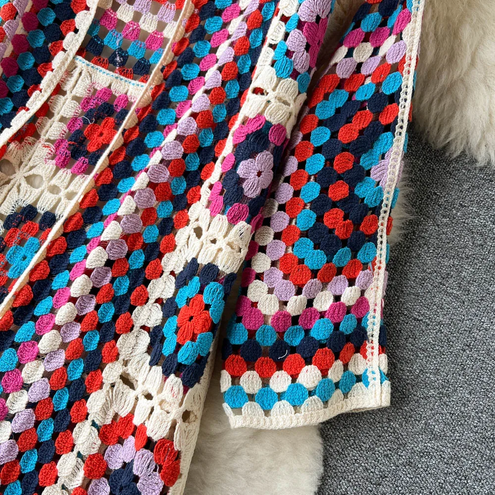 WW | Gehäkelte Lange Granny Square Strickjacke