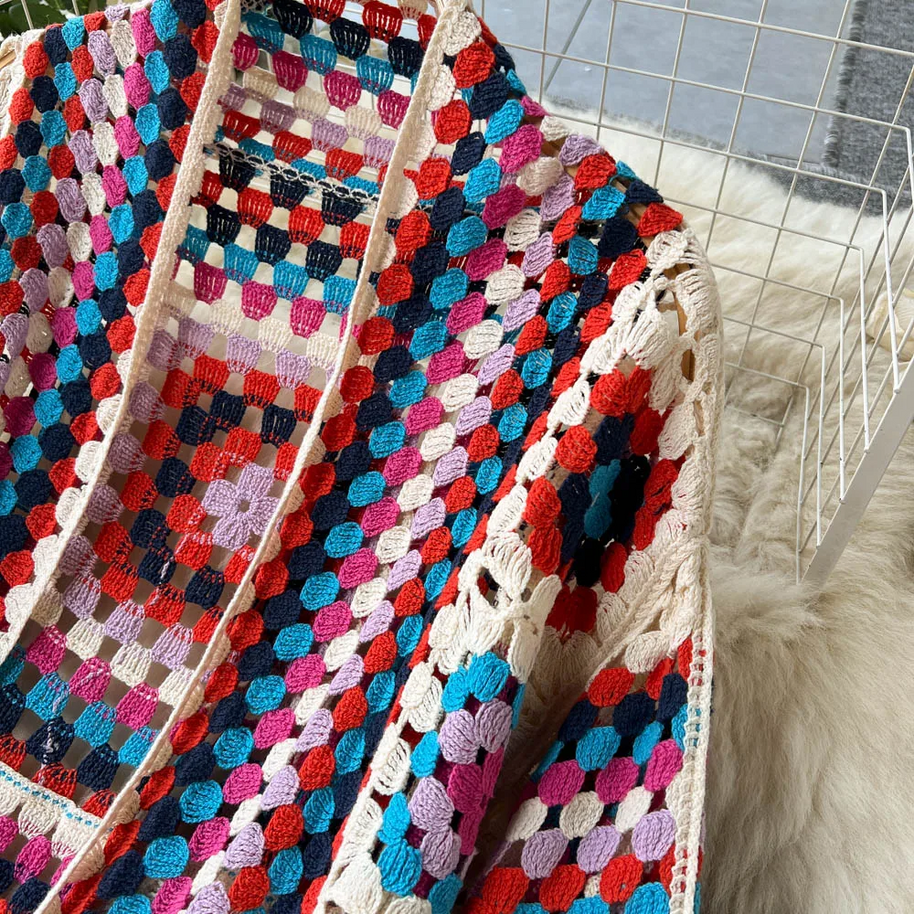 WW | Gehäkelte Lange Granny Square Strickjacke