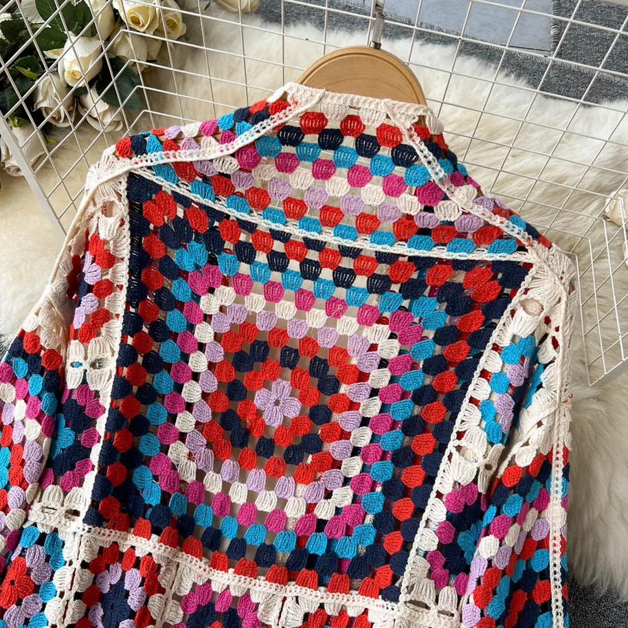 WW | Gehäkelte Lange Granny Square Strickjacke