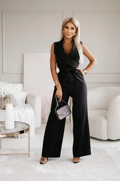 WW | Eleganter weißer Jumpsuit mit Bindegürtel für Damen