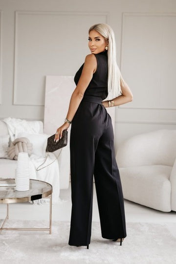 WW | Eleganter weißer Jumpsuit mit Bindegürtel für Damen