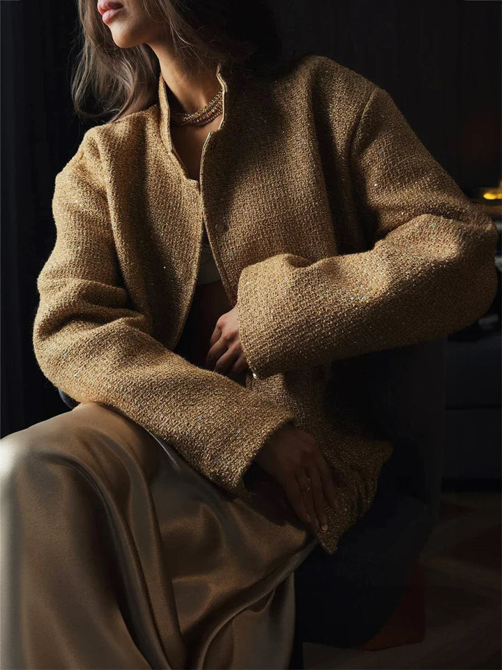 W&W Mode - Damen Pailletten-Tweed-Jacke für einen glamourösen Touch