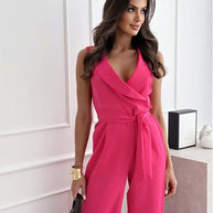 WW | Eleganter weißer Jumpsuit mit Bindegürtel für Damen