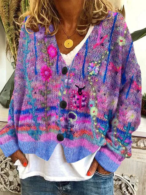 WW | Damen Cardigan aus Wollflanell mit Retro-Druck