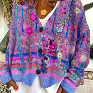 W&W - Retro-Cardigan für Damen - Bedruckter Stil