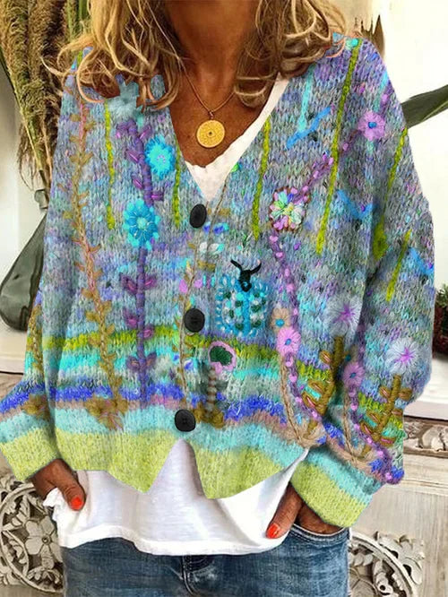 W&W - Retro-Cardigan für Damen - Bedruckter Stil