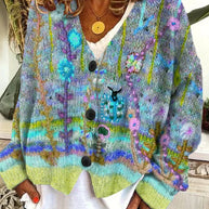 W&W - Retro-Cardigan für Damen - Bedruckter Stil