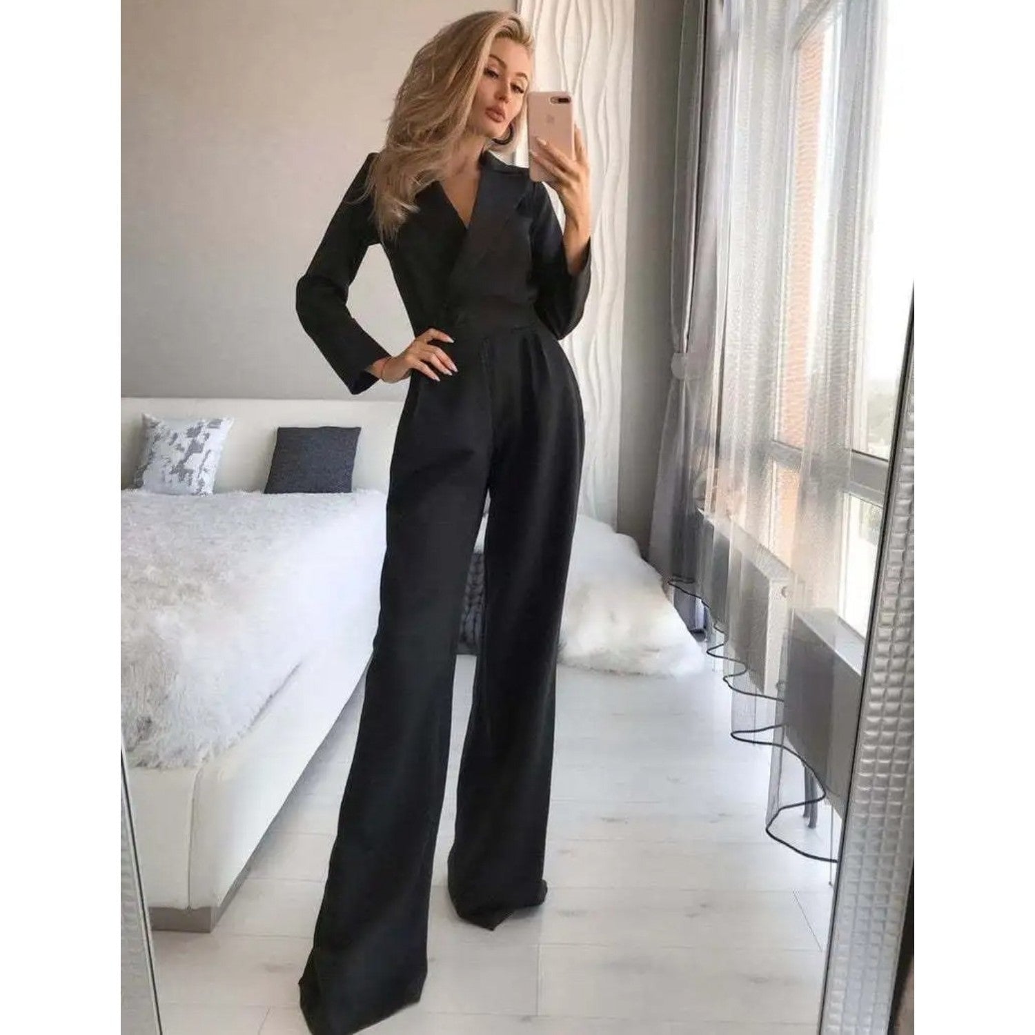 WW | Eleganter Weißer Jumpsuit Mit V-Ausschnitt Für Damen