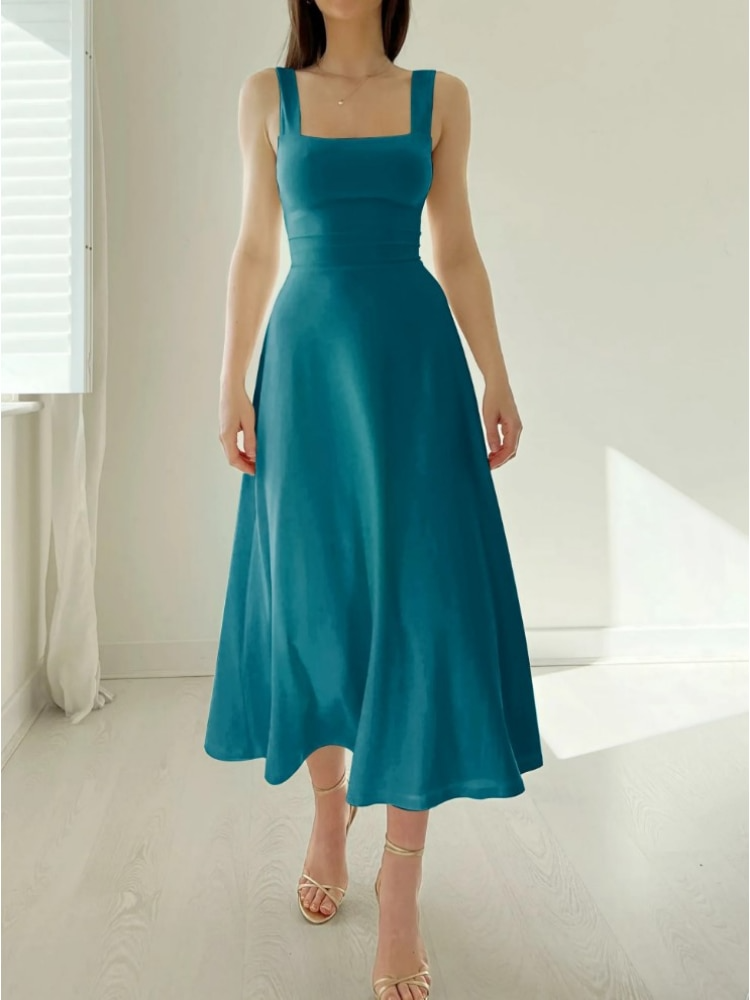 WW | Kleid Ärmellos A-Linie Tailliert mit Rundem Hals Elegantes Lang Modell
