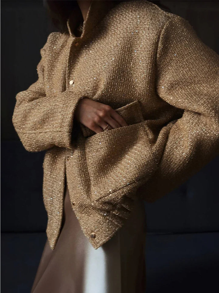 W&W Mode - Damen Pailletten-Tweed-Jacke für einen glamourösen Touch