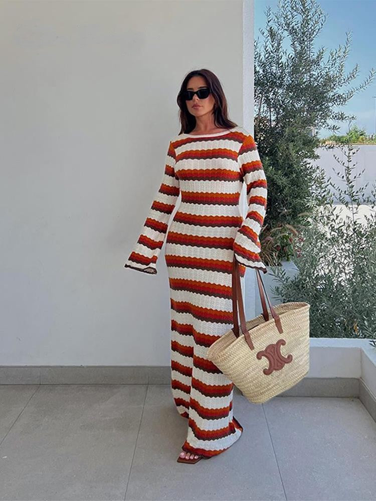 WW Dress | Elegantes trendiges lang gestreiftes Ibiza Kleid für Frauen