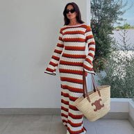 WW Dress | Elegantes trendiges lang gestreiftes Ibiza Kleid für Frauen