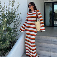 WW Dress | Elegantes trendiges lang gestreiftes Ibiza Kleid für Frauen