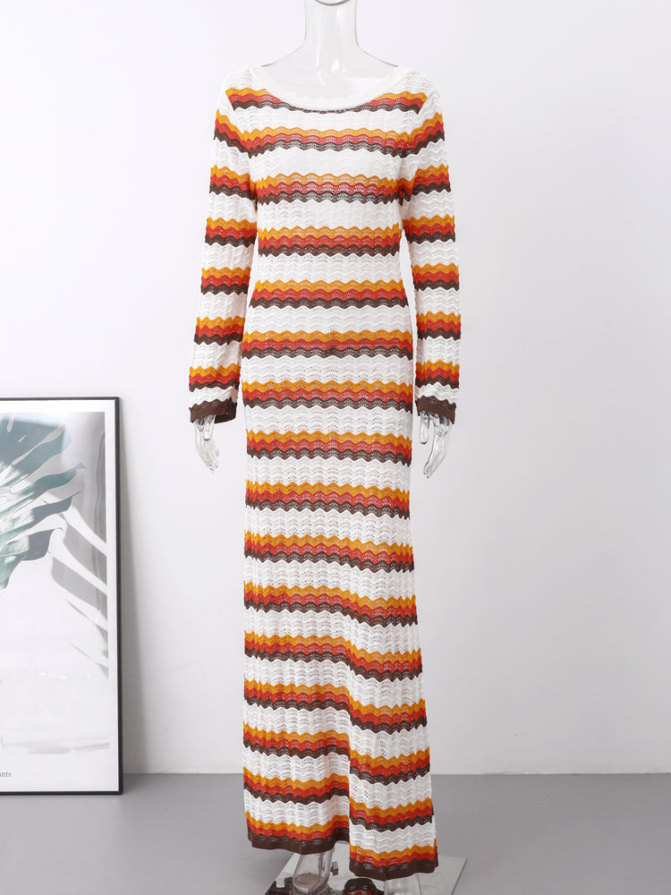 W&W Mode Dress | Elegantes trendiges lang gestreiftes Ibiza Kleid für Frauen