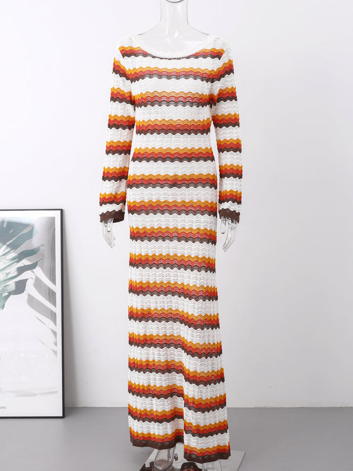 W&W Mode Dress | Elegantes trendiges lang gestreiftes Ibiza Kleid für Frauen
