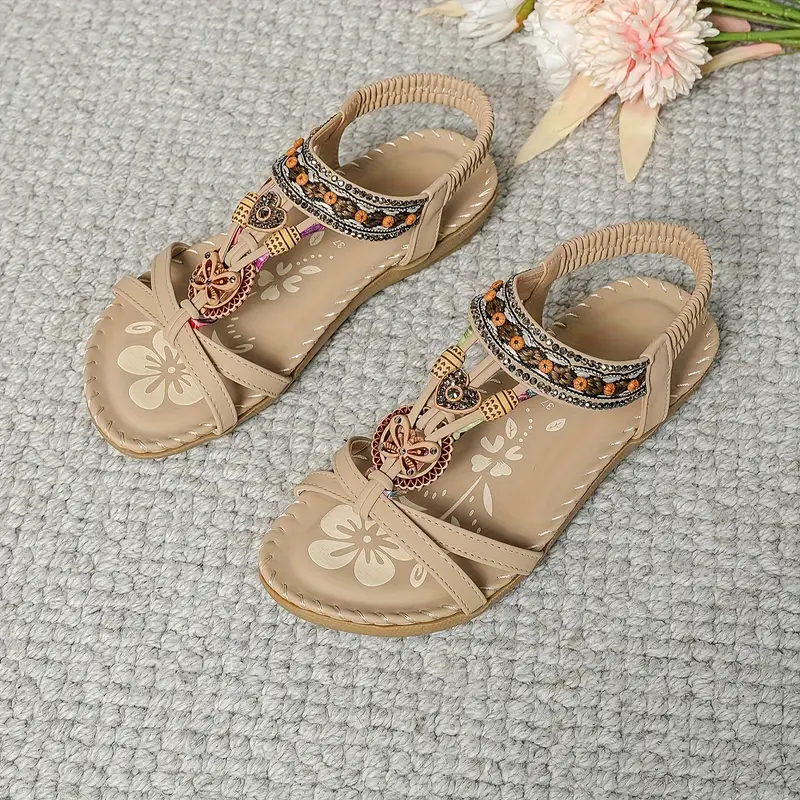 W&W Mode | Boho Strass Stil Offene Zehen Elastische Riemen Sandalen