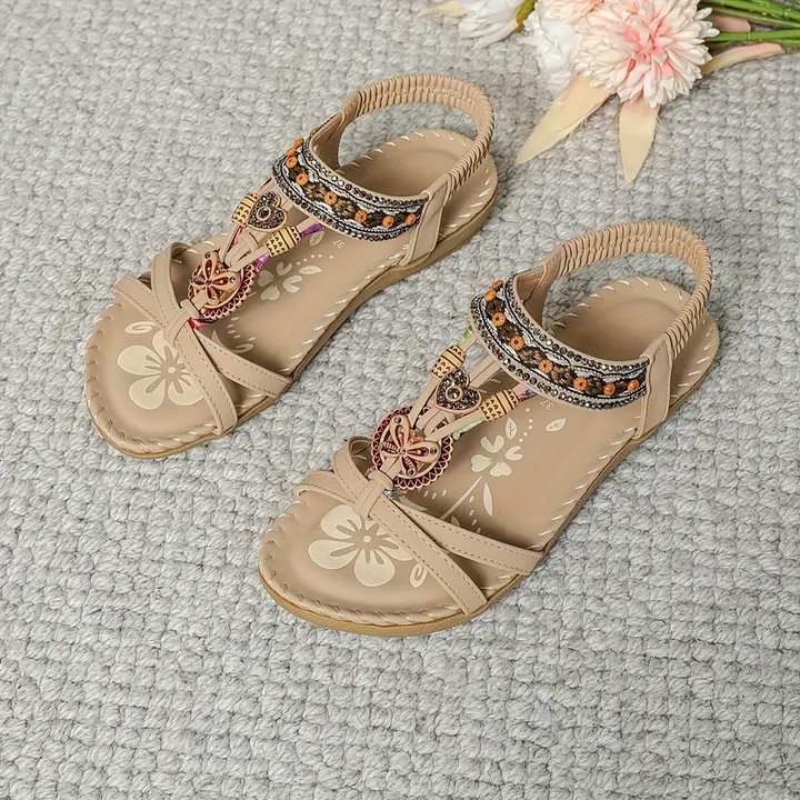 W&W Mode | Boho Strass Stil Offene Zehen Elastische Riemen Sandalen