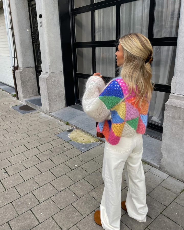 Damen Strickjacke mit farbenfrohem Patchwork