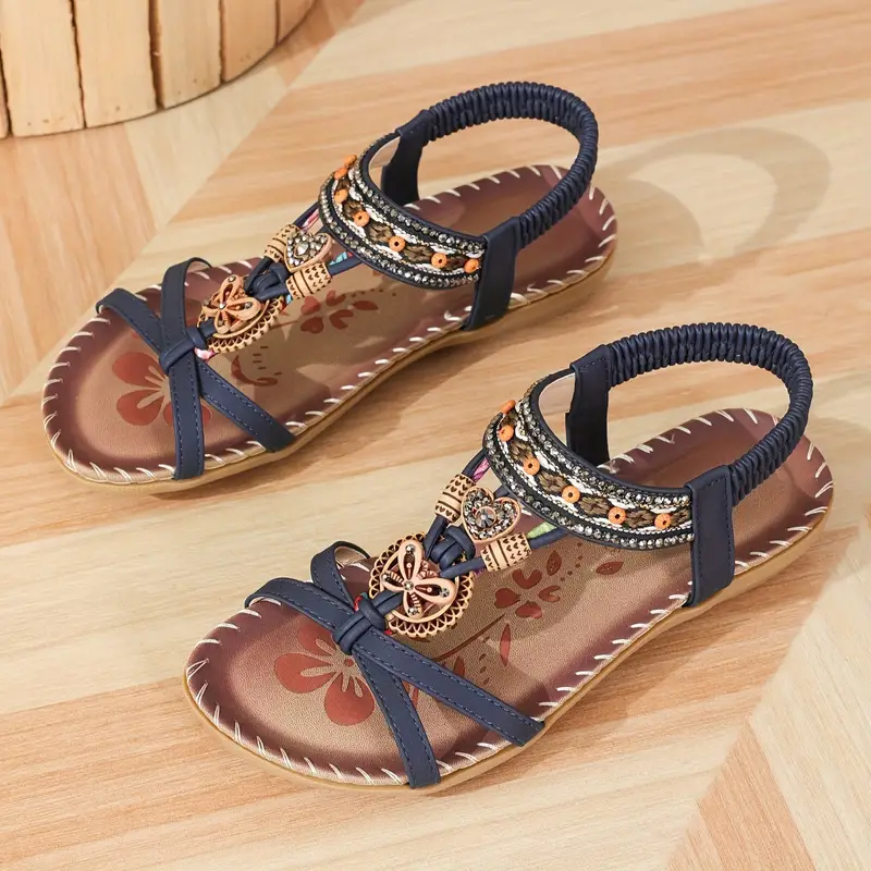 W&W Mode | Boho Strass Stil Offene Zehen Elastische Riemen Sandalen