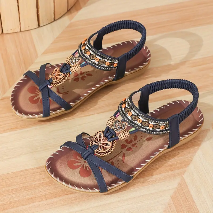 W&W Mode | Boho Strass Stil Offene Zehen Elastische Riemen Sandalen