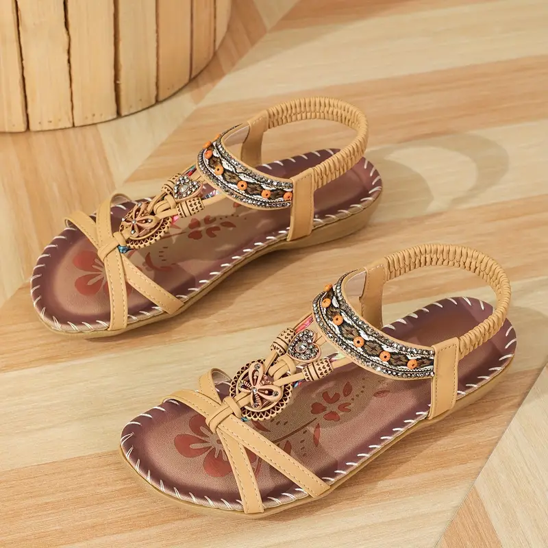 W&W Mode | Boho Strass Stil Offene Zehen Elastische Riemen Sandalen