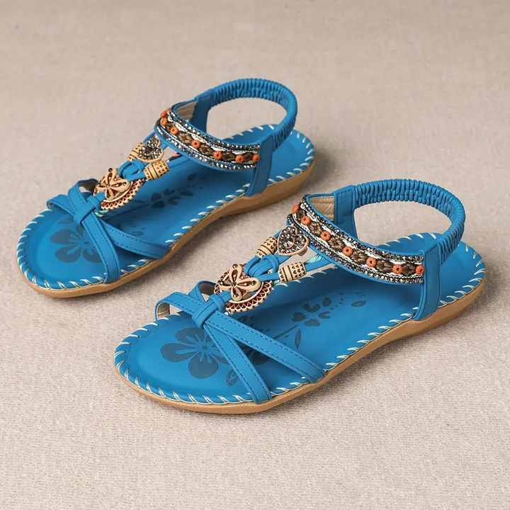 W&W Mode | Boho Strass Stil Offene Zehen Elastische Riemen Sandalen