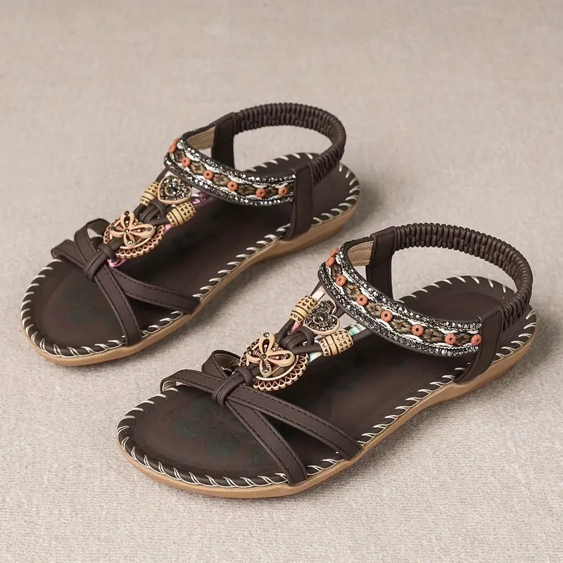 W&W Mode | Boho Strass Stil Offene Zehen Elastische Riemen Sandalen