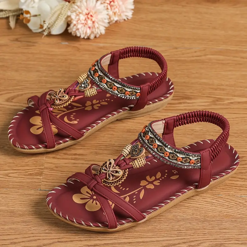 WW | Boho Strass Stil Offene Zehen Elastische Riemen Sandalen