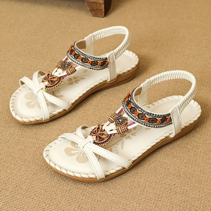 W&W Mode | Boho Strass Stil Offene Zehen Elastische Riemen Sandalen
