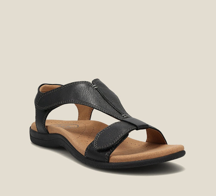 WW | Orthopädische Sandalen - Schwarz - Hochwertiges Leder mit Atmungsaktivem Mikrofaserfußbett