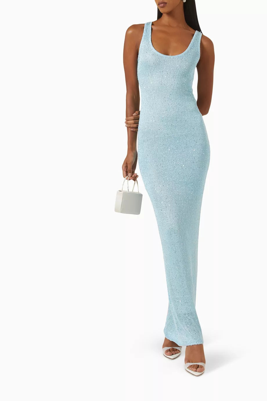 WW | Pailletten-Detail Maxikleid Hellblau